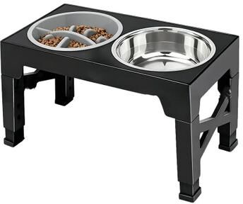 Uplift Essentials Adjustable Elevated Dog Feeder Multi Height Raised Stand With Double Stainless Steel Bowls slow Food Bowls