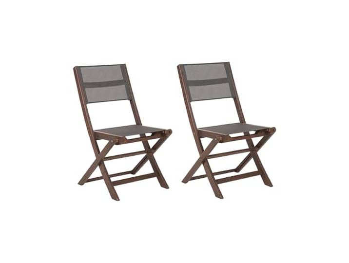 Beliani Gartenstuhlset 2er Set Akazienholz Dunkelbraun Bespannung grau klappbar Cesana