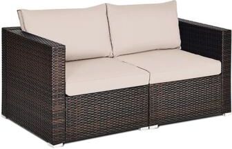 Costway 2 Pieces Patio Rattan Sectional Conversation Sofa Set-Beige