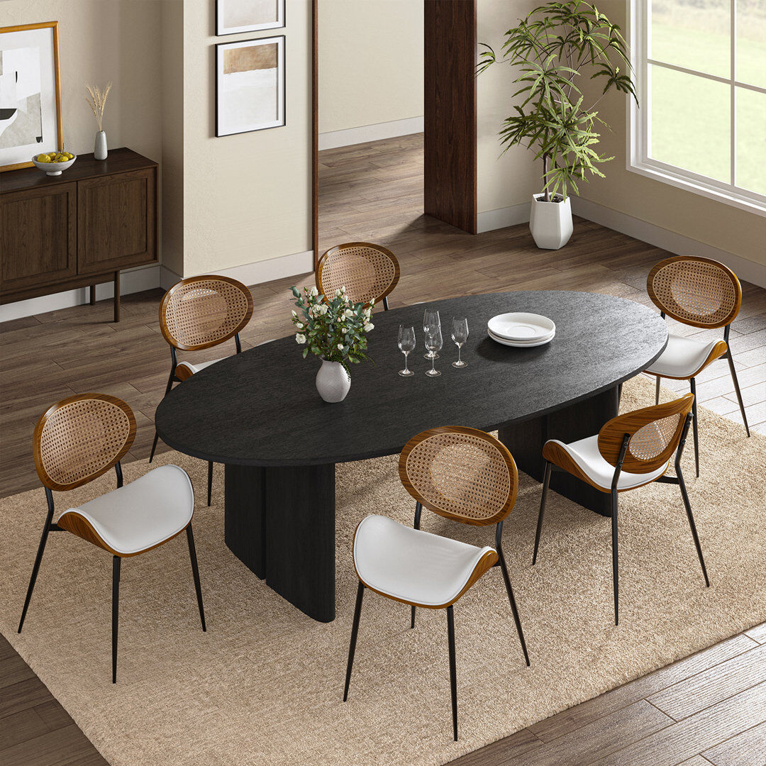 Corrigan Studio Ema 53cm W Modern Faux Leather Dining Chair Set Beige 81.9cm H X 52.7cm W X 56.5cm D
