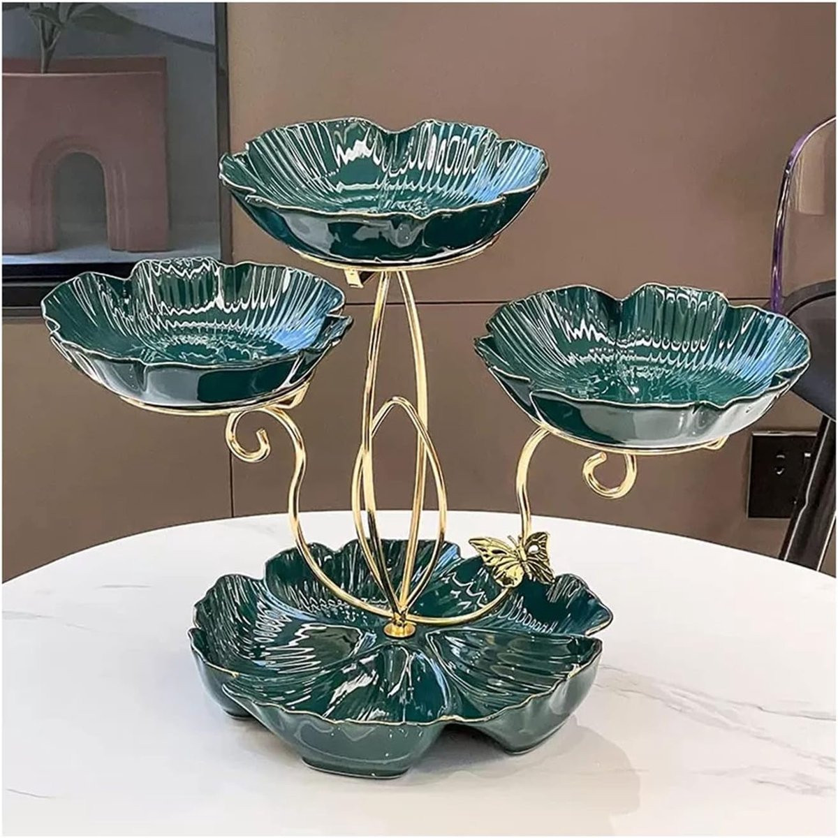 Zwarte vierlaagse fruitschaal voor decoratie en opslag - 49,8 x 36,8 cm