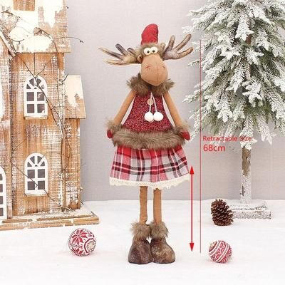 Uplift Picks Retractable Standing Christmas Elk Doll Red Fabric Holiday Decor 97 B