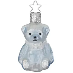 INGE-Glas Manufaktur Christbaumschmuck 6,5cm Glas Baby Bär Junge Teddybär Weihnachtskugeln hellblau