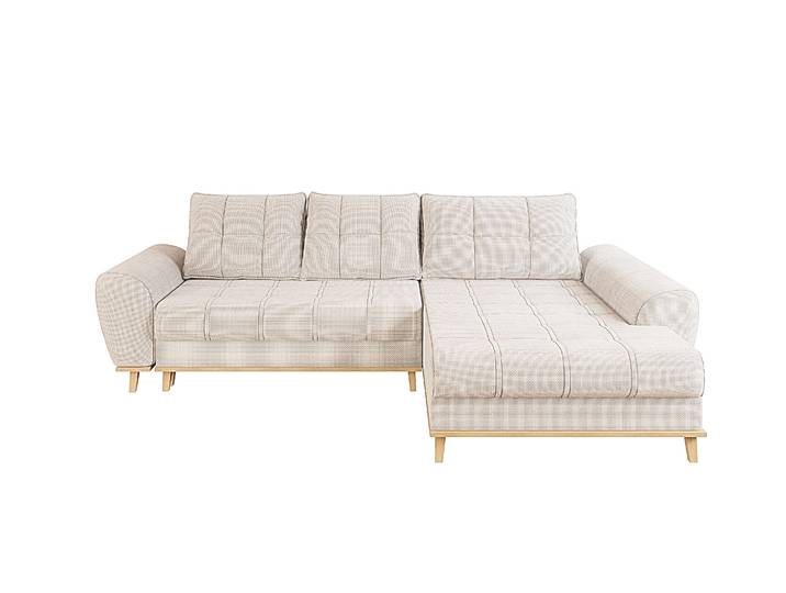 Ecksofa Scandi-Stil Schlaffunktion Bettkasten m. Bouclé Chenille Stoff in Beige / 21013