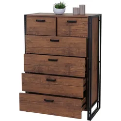 Highboard MCW-A27, Kommode Schrank, 6 Schubladen 115x80x40cm 3D-Struktur, Wildeiche-Optik