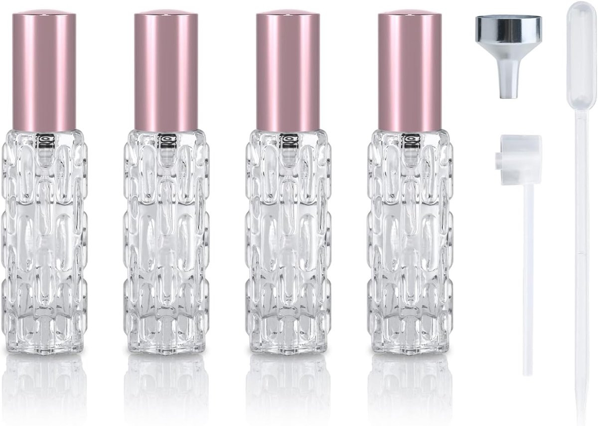 Set van 4 navulbare glazen reisparfumverstuivers van 10ml - Roségoud
