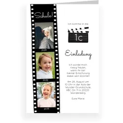 Einladungskarte Einschulung: Filmstreifen mit Fotos in Weiß