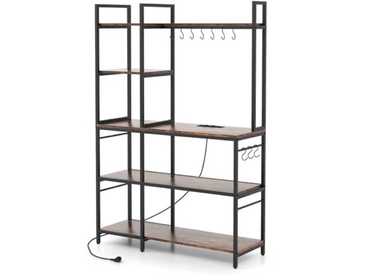 Helloshop26 1 Stück Regal Cafe Bar 107 x 37 x 160 cm Maximierte Aufbewahrungslösungen mit 10 Metallhaken Rustikal Braun 20_0014746