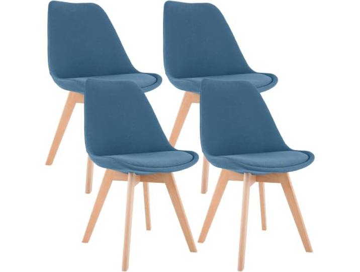 CLP Esszimmerstuhl 4er Set gepolstert Linares, Küchenstühle mit Rückenlehne und Holzgestell Buchenholz, Polsterstühle mit Bodenschonern, Farbe: blau, Material: Stoff