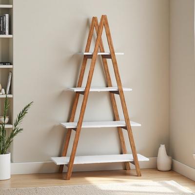 ZWYO HOSIMU "53.54""H Solid Bamboo Wood ""A"" Frame Ladder Display Bookshelf, 4-Tier, Scratch-Resistant, Open Shelves for Books, Plants & Decor"