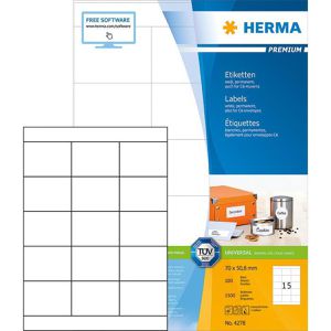 Herma Premium 4278 1500 Etiketten weiß 70 x 50.8, 1500 Stück