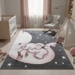 Kinderteppich TASNA, mit Elefanten-Motiv, Rosa, 160 x 230 cm