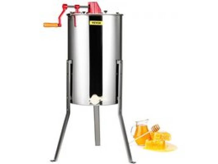 VEVOR Extracteur de Miel Manuel 3 Cadres Centrifugeuse Séparateur Miel Acier Inoxydable avec Couvercle Taille du Nid d'Abeilles Adaptée Profond 48x23 cm Moyen 48x16 cm Hauteur Réglable pour Apiculture