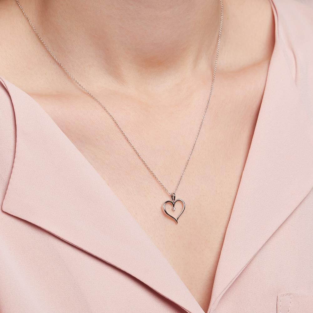 Brilladia 14K Weißgold Herzkette mit Diamant silber