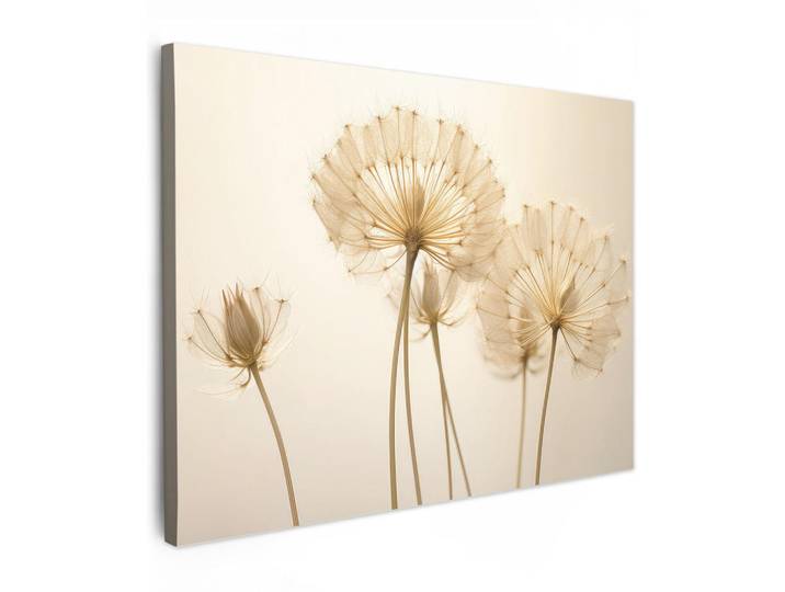 MuchoWow Leinwandbild - Sonnenlicht - Löwenzahn - Botanisch - Blumen - 80x60 - Malerei, Creme, Textil, Kiefer, Abstrakt, Rechteckig, 80x60 cm, gerahmt, Bilder & Rahmen, Bilder, Wandbilder