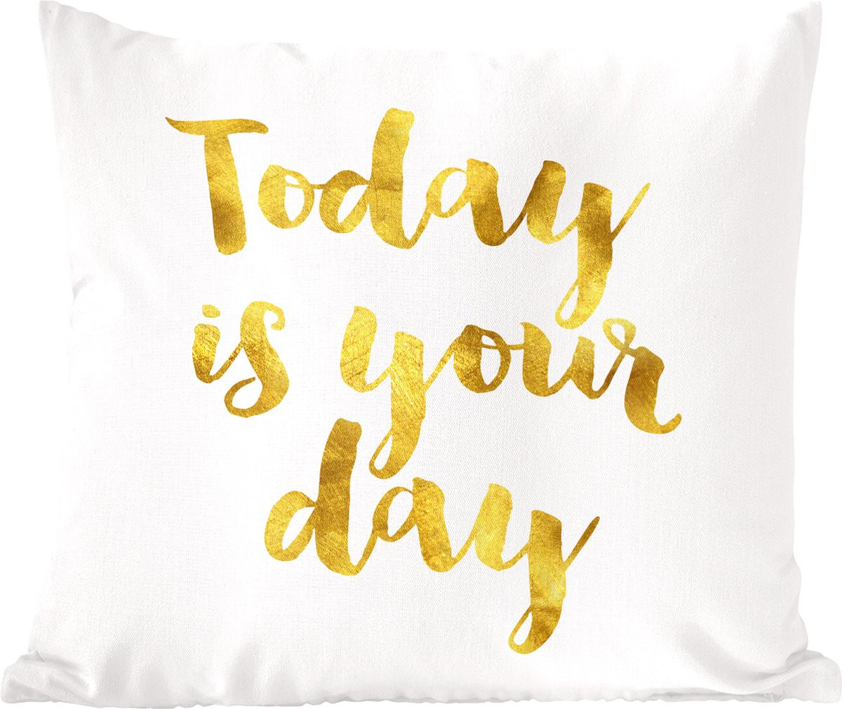 Katoenen sierkussen met motiverende quote Today is your day, wit, 60 x 60 cm