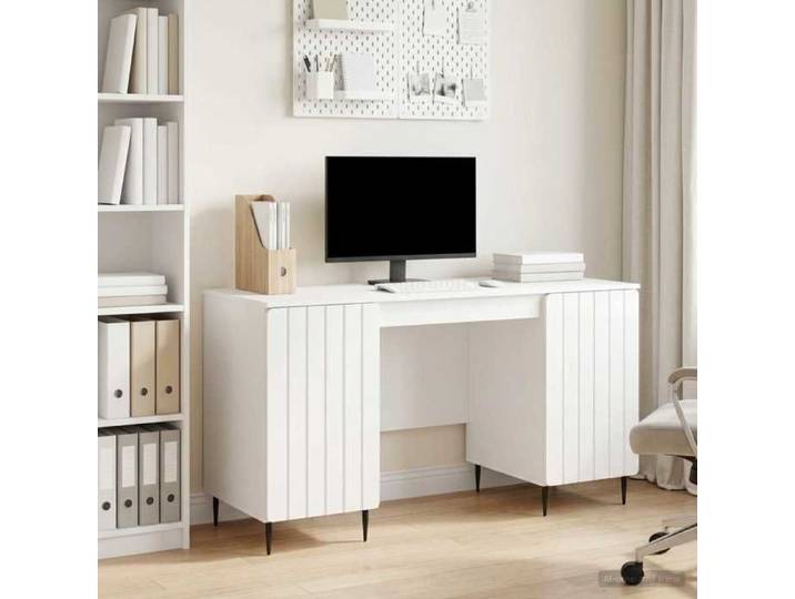 Bureau blanc brillant 142 5x50x75 cm bois ingénierie bureau finition laquée design épuré