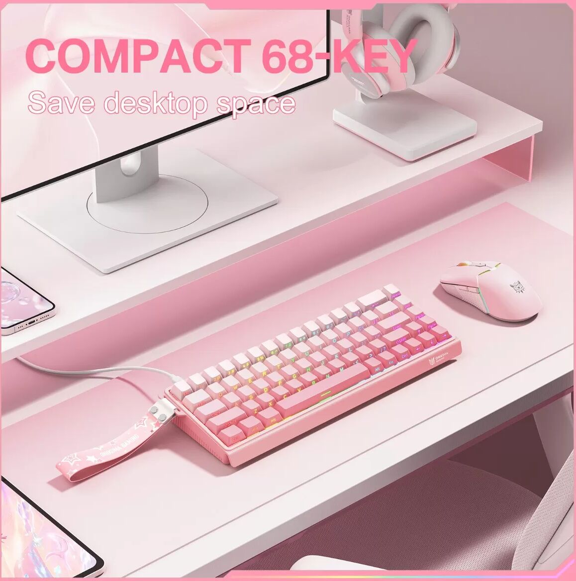 INF Pink 68-Tasten kabelgebundene mechanische Tastatur G69 - Hot-Swap-fähige magnetische Schalter, Full-Key Rollover,