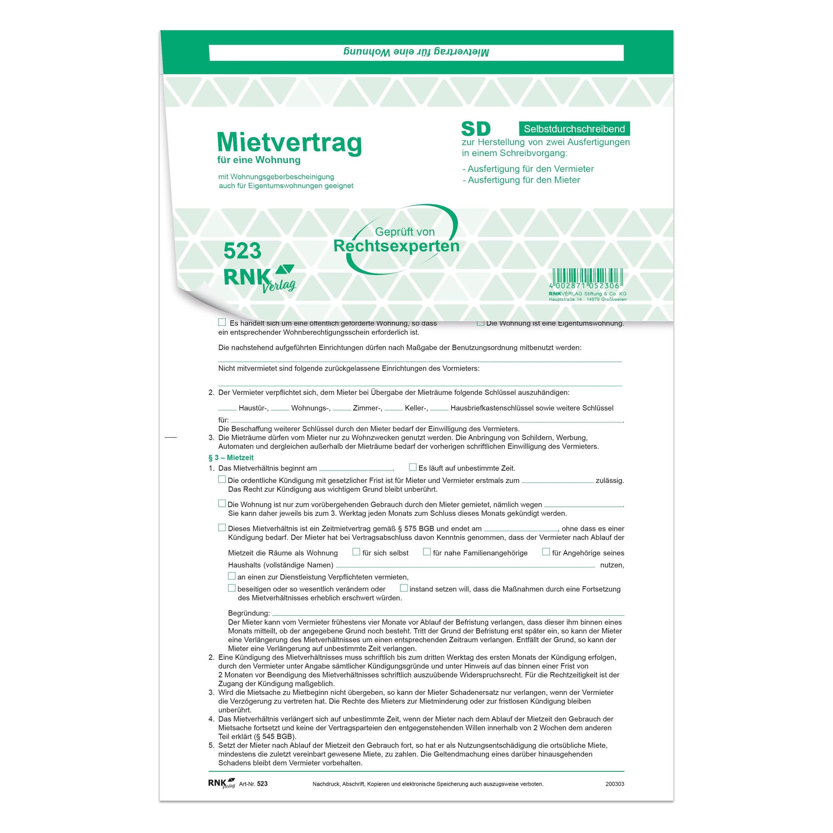 Rnk 25 RNK-Verlag 523 Mietverträge für Wohnungen (23354367)