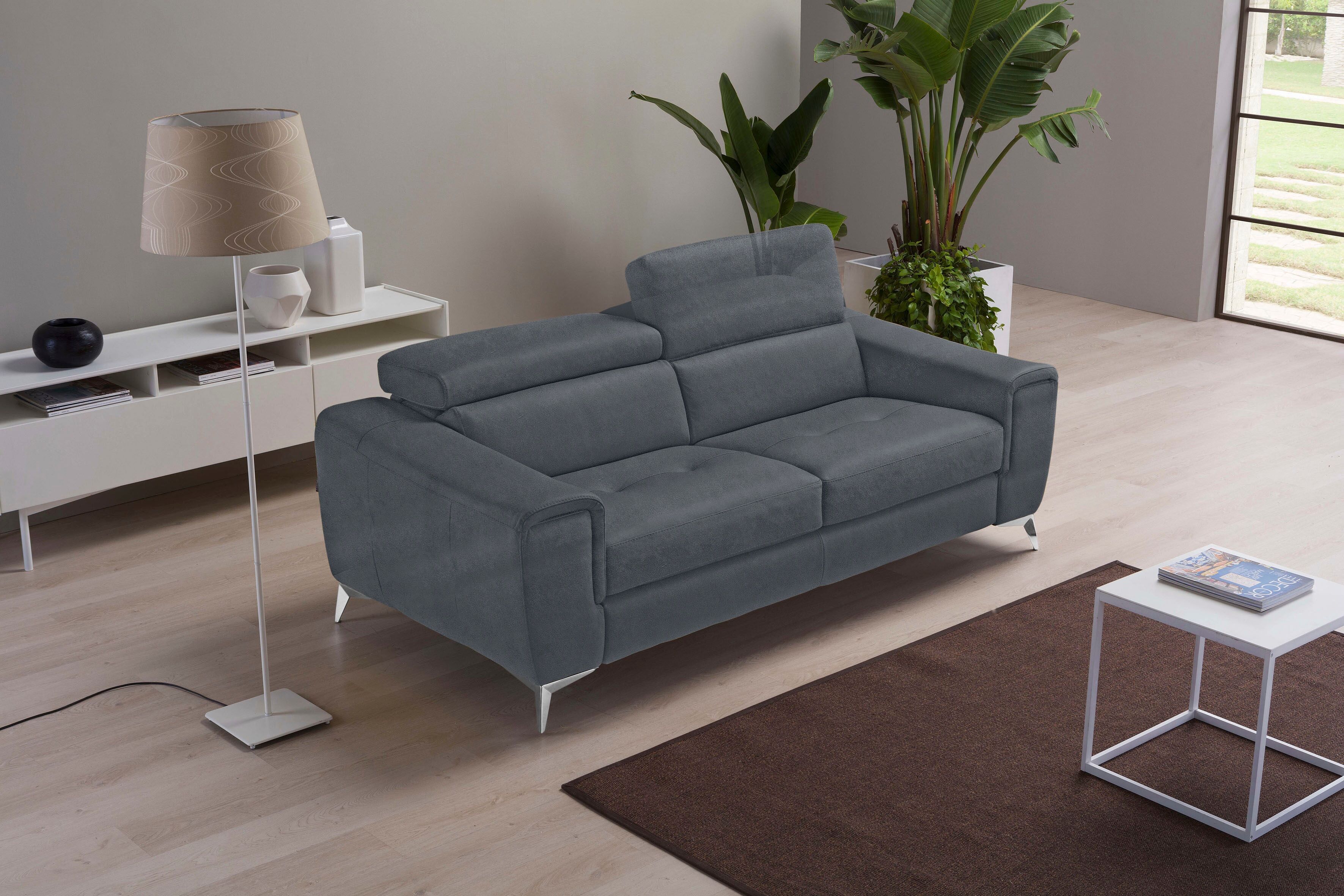 2,5-Sitzer EGOITALIANO "Francine, Designsofa, Loungesofa, Breite 213 cm, Fussfarbe chrom", grau (charcoal), B:213cm H:100cm T:106cm, Sofas, 2 5-Sitzer, Designfuss, Luxus-Microfaser BLUSH, charcoal charcoal B/H/T: 213cm x 100cm x 106cm, Luxus-Microfaser BL