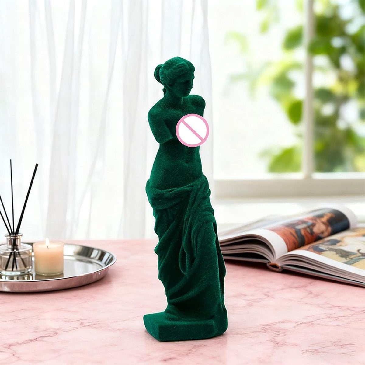 Venus Standbeeld Griekse Decoratie Groen Hoogte: 28 cm