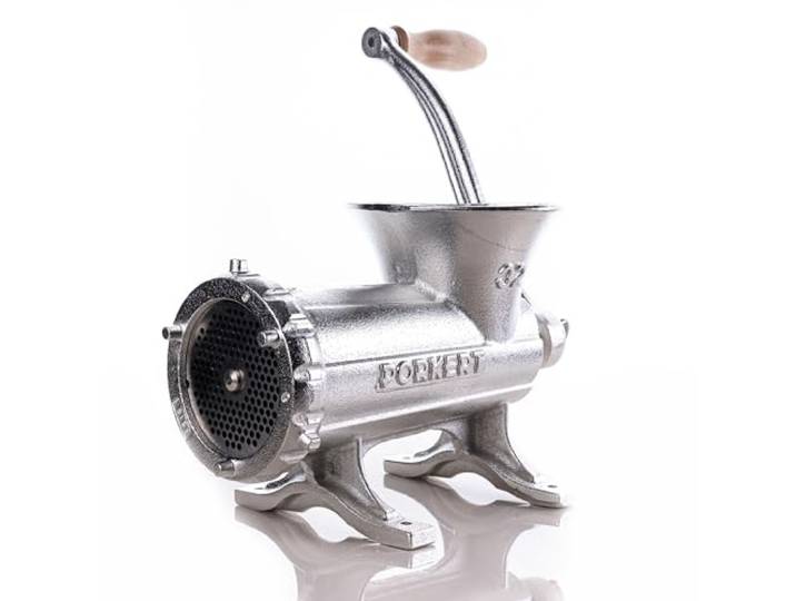 Porkert Manueller Fleischwolf Größe 32 aus Gusseisen – Profi Fleischwolf Manuell mit Lochscheibe 4,5 mm - für Hackfleisch, Wurstherstellung, Küche, Metzgerei & Gastronomie