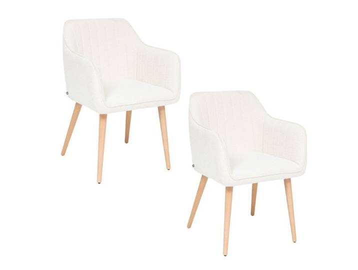Toilinux - Lot de 2 fauteuils à dîner en bouclette VISOCA - Blanc
