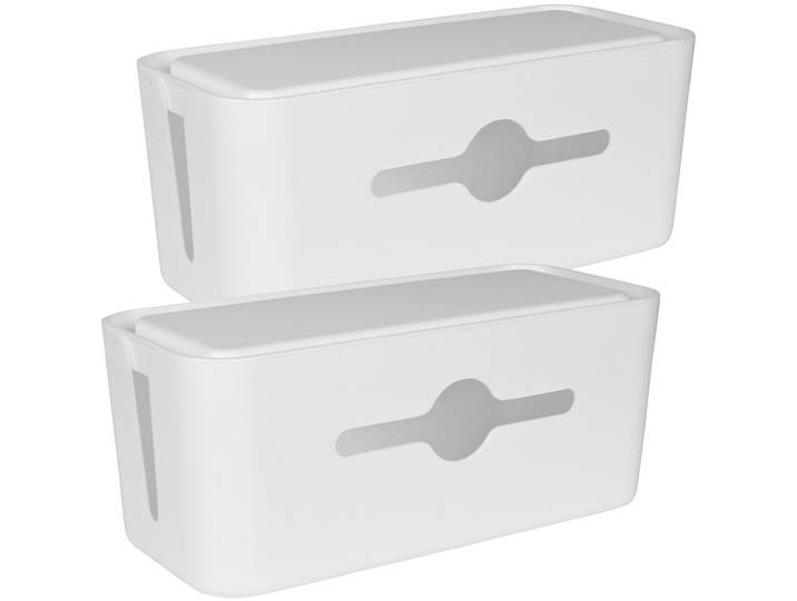 2er-Set Kabelbox inkl. Tablet-& Handyhalterung, 31 x 13,5 x 13 cm, weiss