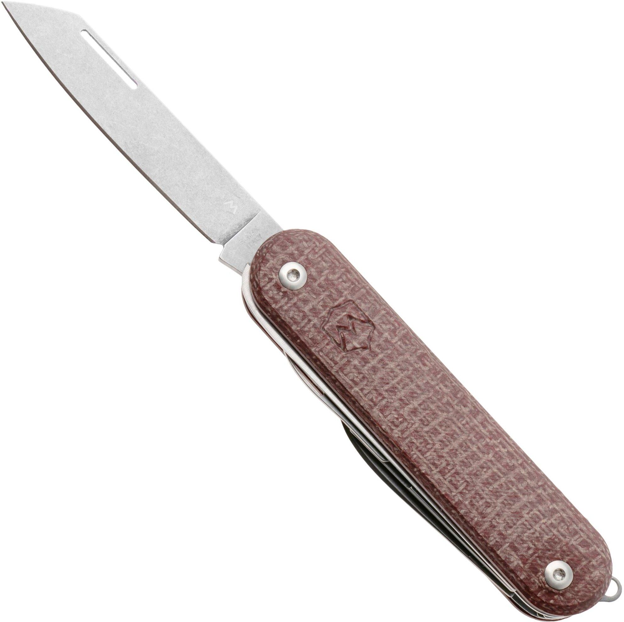 Mercury Duca 5 9DUCA5RB-C Stonewashed Elmax, Red Burlap Micarta, coltello da tasca