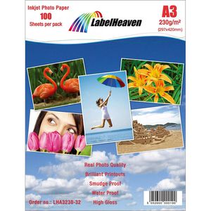 LabelHeaven Fotopapier für Inkjet, A3, 230 g/m², hochglänzend, 100 Blatt