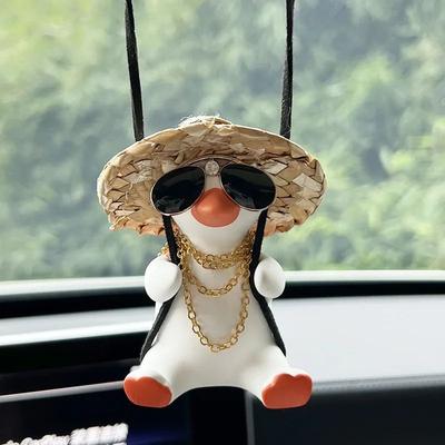 Inspire Select Cute Anime Duck Car Hanging Ornament Swinging Rearview Mirror Pendant Interior Decor Gift a