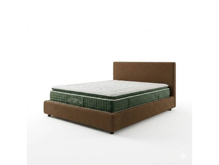 Ensemble lit coffre camel - Tête de lit coffre et matelas hôtelier - 140x190 - Tissu bouclette