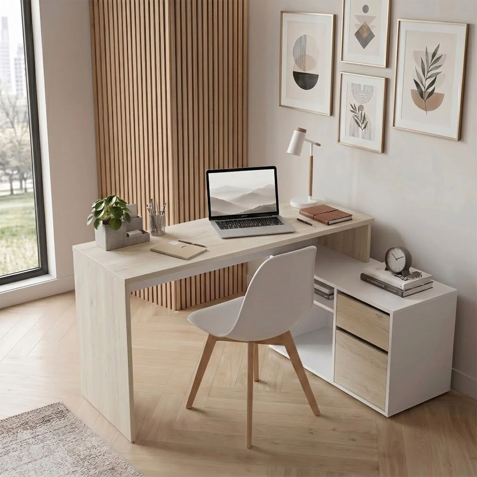 garneroarredamenti Scrivania ufficio salvaspazio 230x51cm rovere bianco Teddy