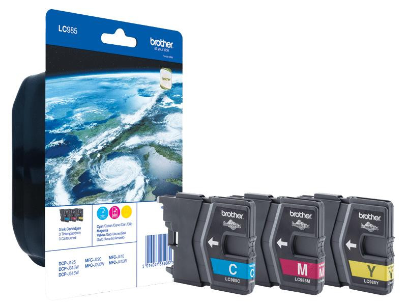 Brother LC985RBWBP inktpatroon multipack (cyaan, magenta, geel)