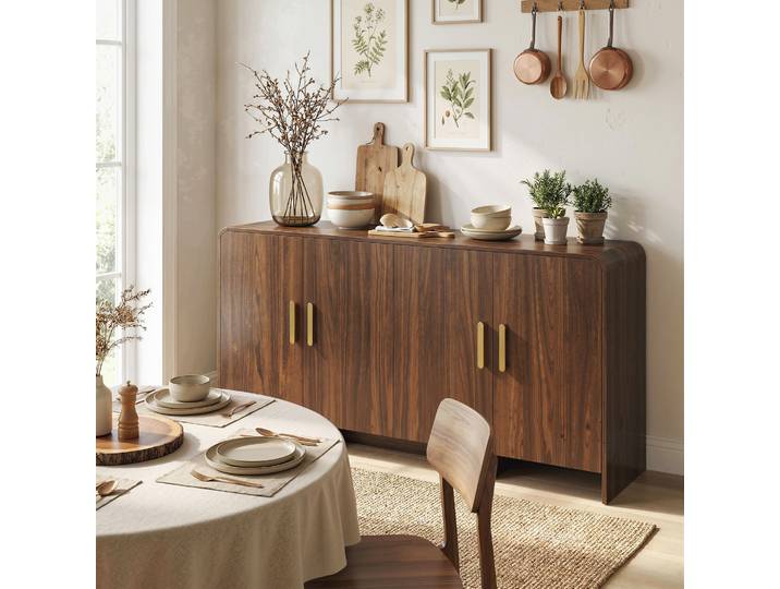 HOMCOM Buffet Salon 4 Portes Noyer 152x40x80cm Rangement Moderne