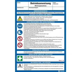 König Werbeanlagen Dreifke® Maschinenbetriebsanweisung Werkzeugmaschinen, Kunststoff, 210x297mm, ASR A1.3, DIN EN ISO 7010