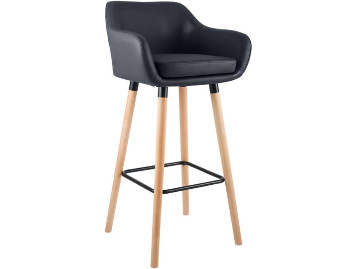 CLP Barhocker Lederlook Schwarz, Holz, 55x99x46 cm, Esszimmer, Barmöbel, Barhocker
