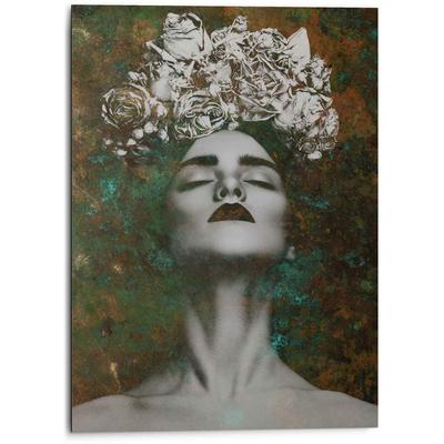 Wandbild REINDERS "Aluminium Wandbild Frau mit Blumenkranz Kräftig - Sensual", braun (farbe bild(er): braun), B:50cm H:70cm, Aluminium, Bilder