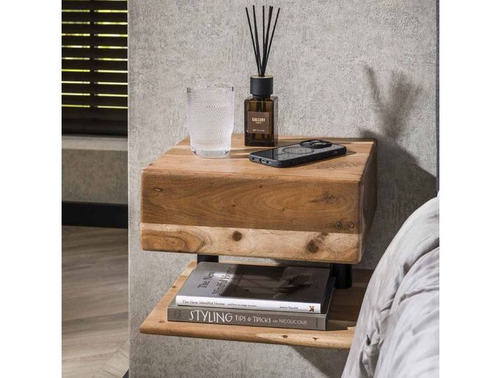 Chevet suspendu 1 tiroir 35x35x27 cm en acacia naturel