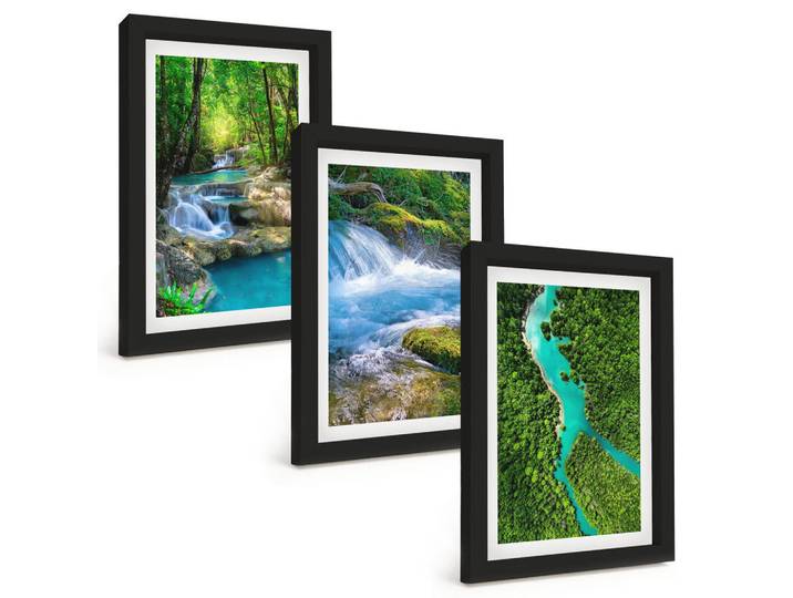 Tulup Bilder SET 3er Set - 20x30 cm Schwarzer Rahmen - Grüne Wälder, kristallklares Wasser, Kunststoff, Rechteckig, 20x30 cm, einfache und schnelle Anbringung, Bilder & Rahmen, Bilder