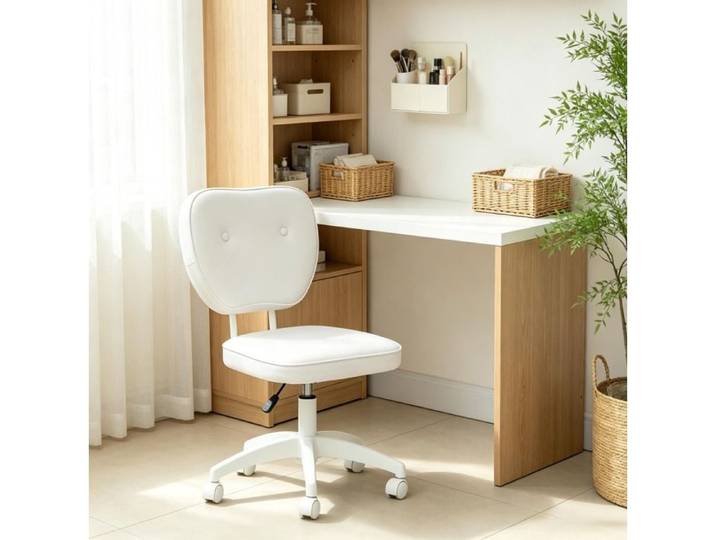 COVREO Chaise de bureau blanche sans accoudoirs réglable en hauteur pivotante à 360° à roulettes