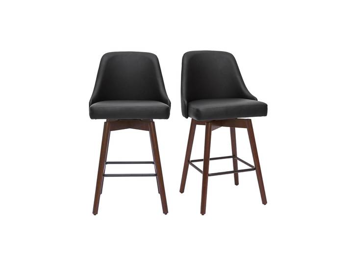 Design-Barhocker drehbar schwarz und dunkles Holz H65 cm (2er-Set) HASTA