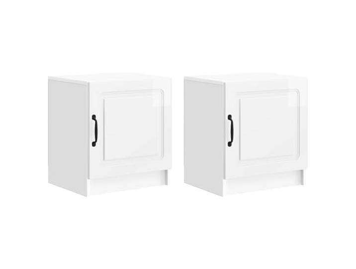 hliofuir 2er Set Nachttisch Hochglanz Weiß 43x34,5x47 cm Holzwerkstoff Moderne Nachtkommode mit Tür und schwarzem Griffelement. Ideal für Schlafzimmer und Beistelltisch in engen Räumen.