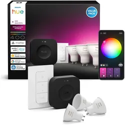 Philips Hue, Leuchtmittel, Starter Kit Bridge Pro + LED White & Color Ambiance (GU10, 400 lm, 3x)