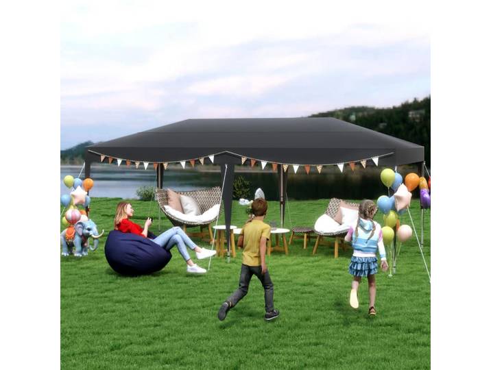 Faltpavillon 3x6m Wasserdicht Sonnenschutz Stabil mit Oxford Dach Schwarz