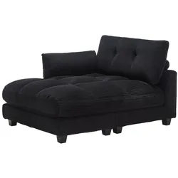 Schwarzer Lounge-Sessel Samt mit USB-Ladeanschluss Getränkehalter Seitentaschen austauschbaren Armlehnen 110x140cm