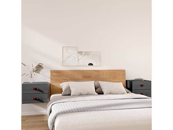 WXGTBKPR Wand-Nachttische 2 STK. Grau Kiefernholz Wandmontage Nachttischset 50x36x40 cm