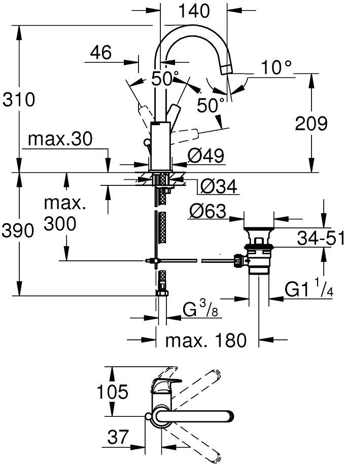 Grohe BauFlow Einhand-Waschtischbatterie L-Size