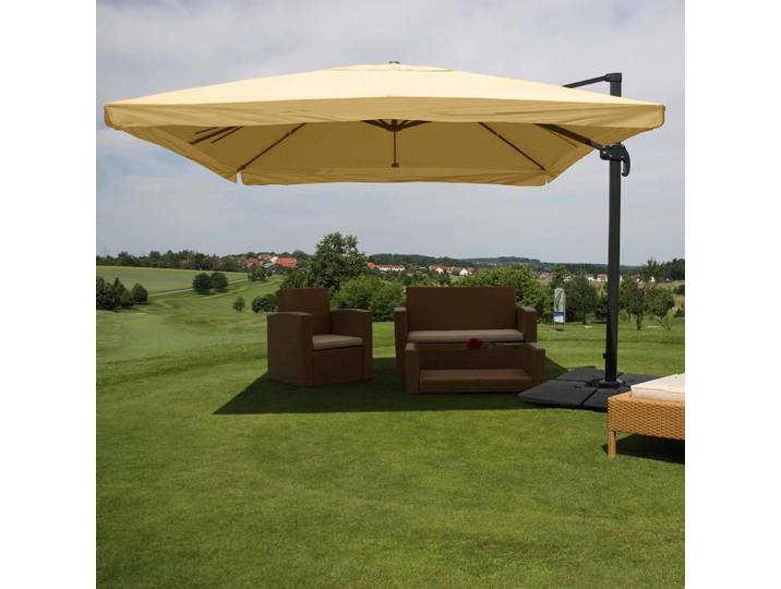 Gastronomie-Ampelschirm HWC-A96, 3x4m (Ø5m) Polyester Alu/Stahl 26kg Flap, creme mit Ständer