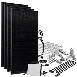 Offgridtec® Solar-Direct 1800W HMS-1600-4T Solaranlage Full Black Schuko-Anschluss - 10m Anschlusskabel – Montageset Ziegeldach - 0% MwSt. (gemäß§12 Abs.3 UstG**)